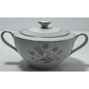 Vintage Royal M By Fuji‎ Sachet Flower Silver Rim Sugar Bowl With Lid Japan